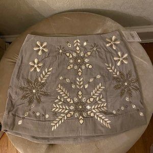 NEW Free People Winter Velvet Gray Snowflake Skirt Beads